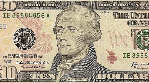 Imagen de Alexander Hamilton en el billete de 10 dólares.