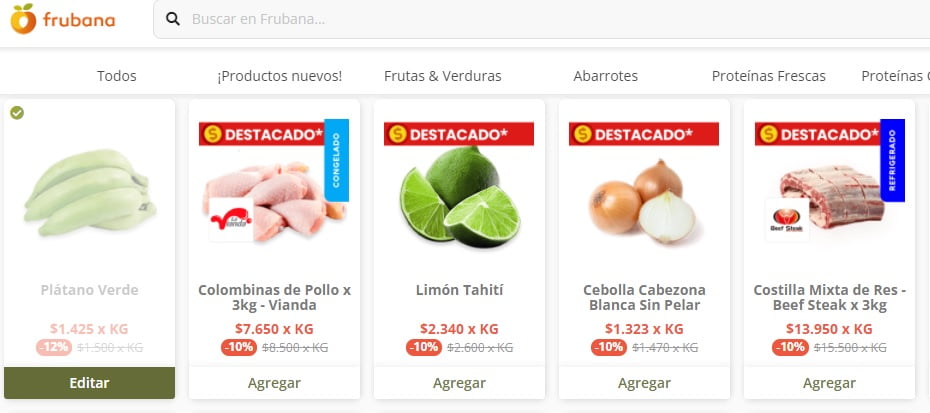 En el sitio web de Frubana se puede acceder a un listado completo de precios y productos dirigidos a los restaurantes familiares. 